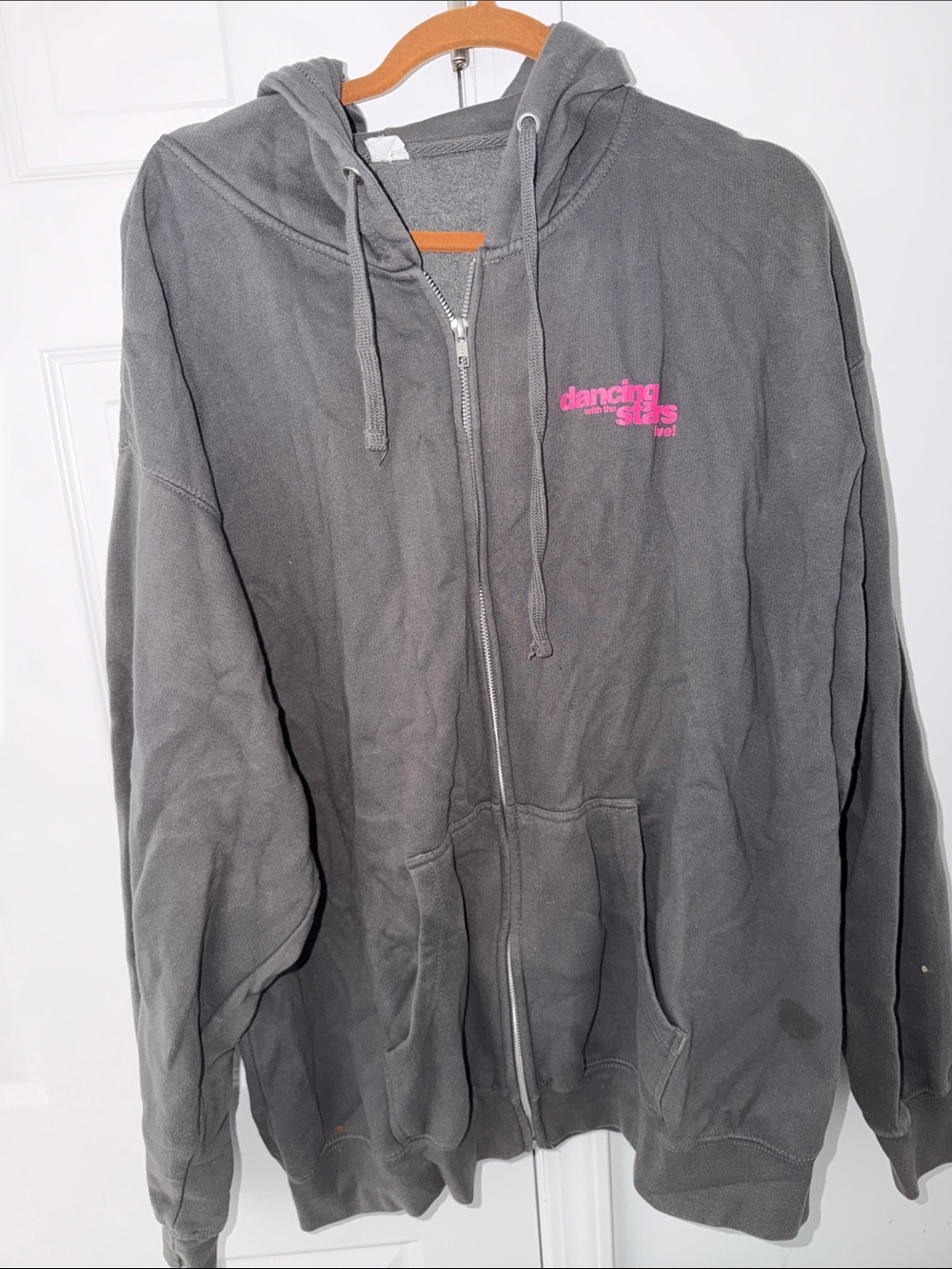 Gray Zip-Up Hoodie Jacket with Pink Logo